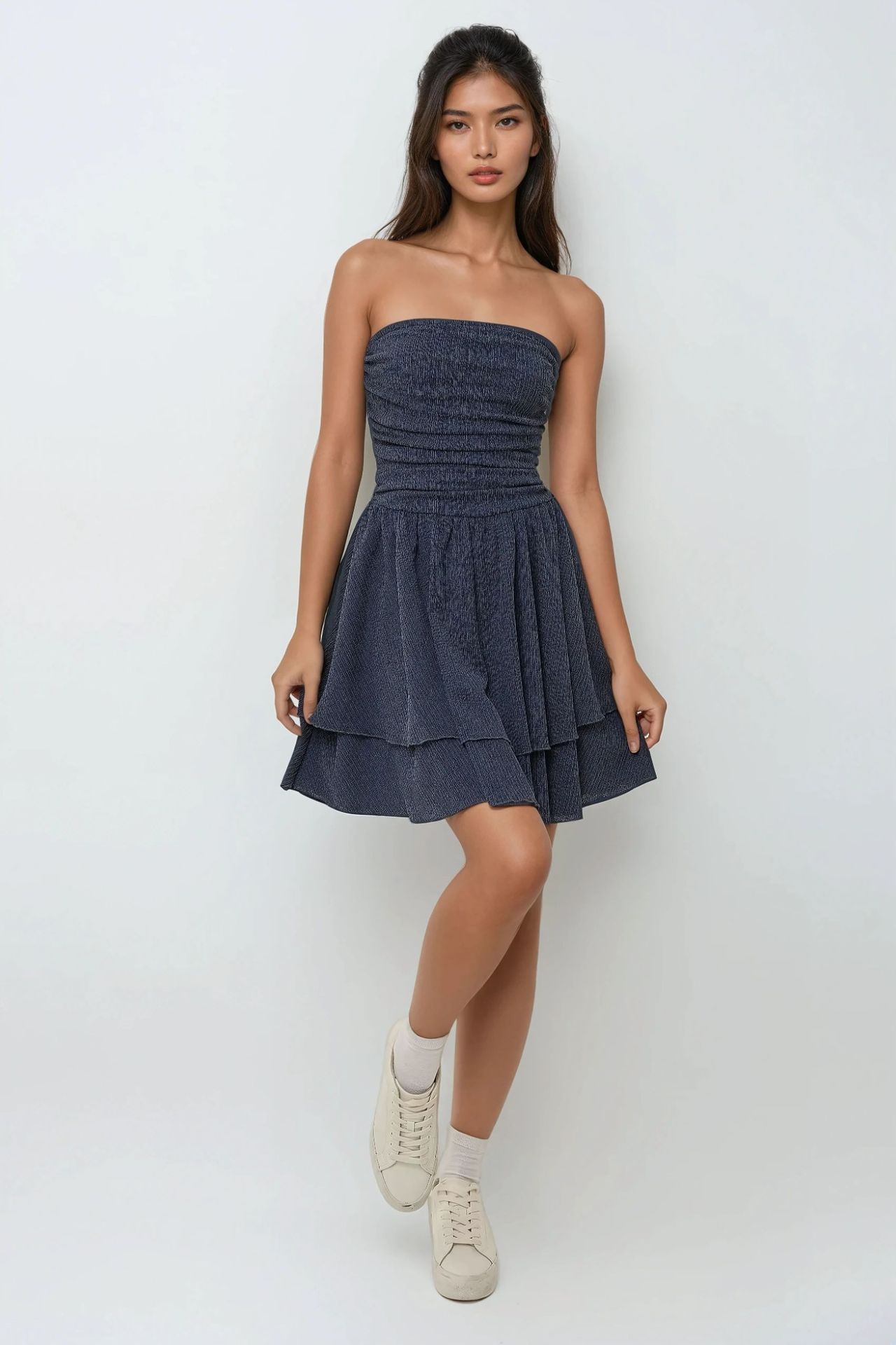 Strapless Textured Ruffle Mini Dress