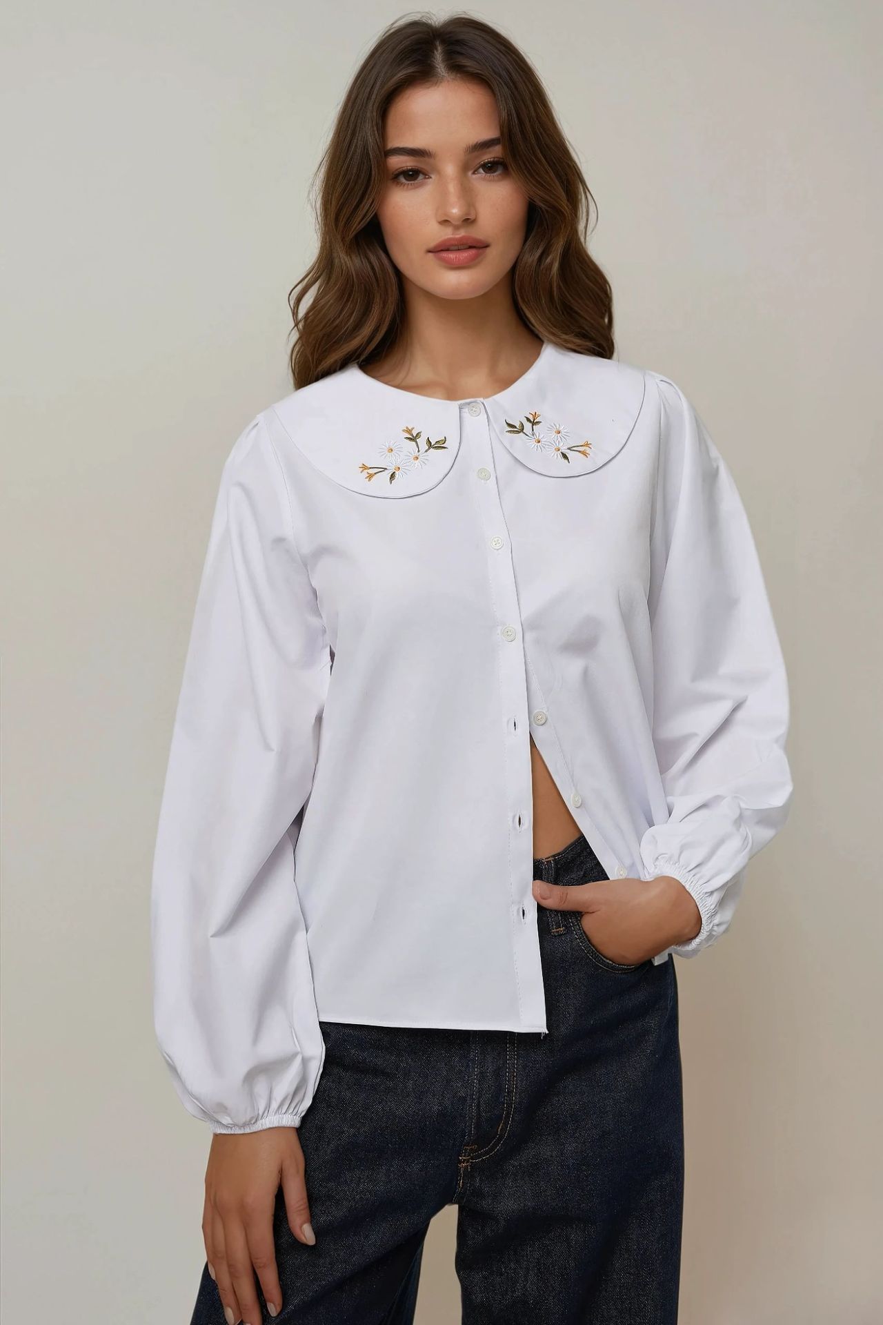 Basic Baby Collar Long Sleeve Shirt