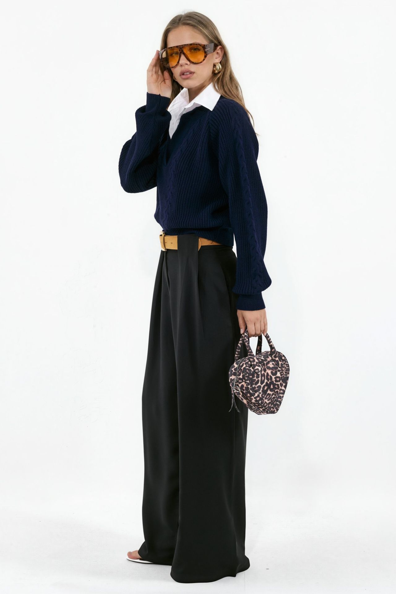 Patterned Knit Sweater with Shirt Collar 2