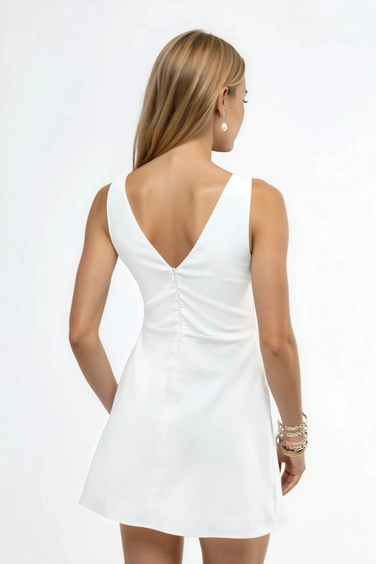 Boat Neck Mini White Dress 4