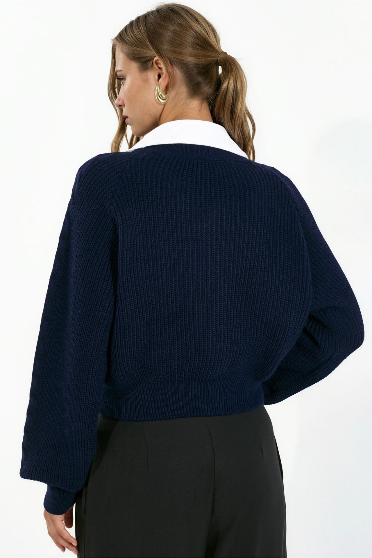 Patterned Knit Sweater with Shirt Collar 3
