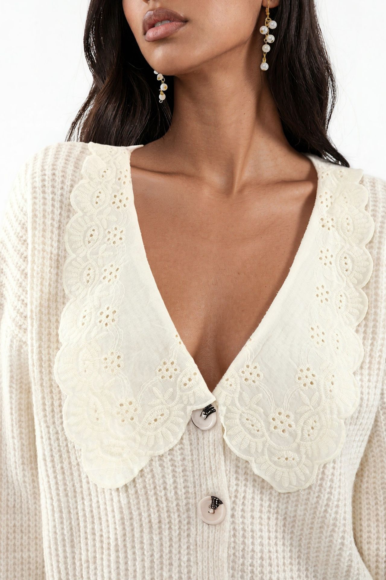Buttoned Knit Cardigan with Collar Detail 5