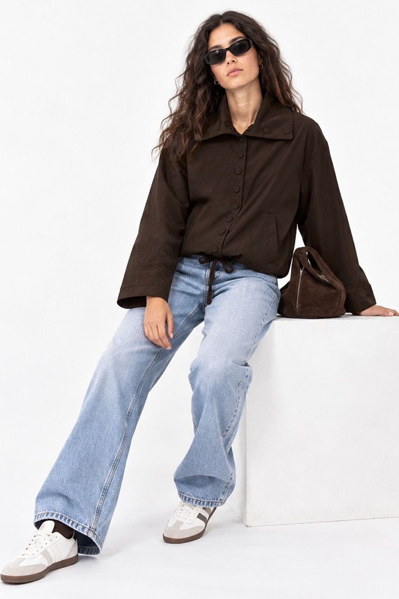 Dik Yaka Düğmeli Oversize Trençkot 2