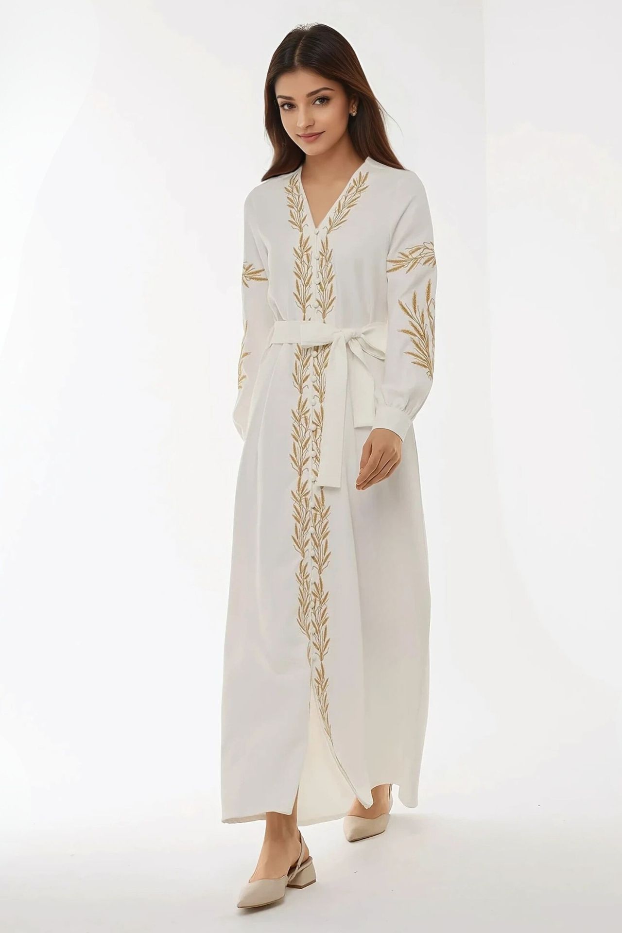 Embroidered V-Neck Maxi Dress