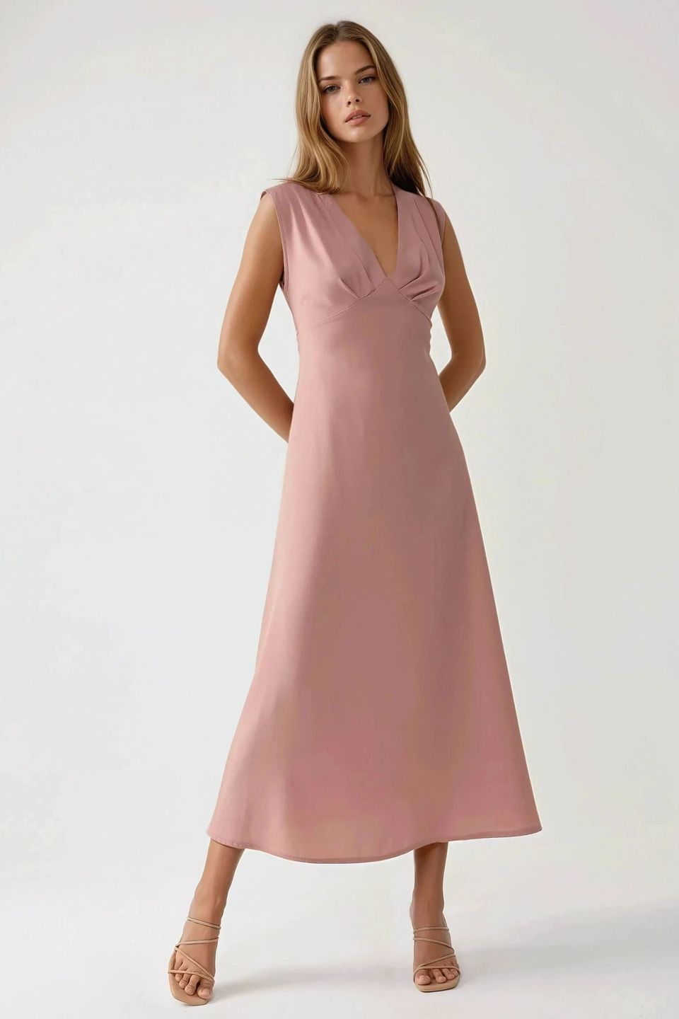 V-Neck Soft Touch Midi Dress