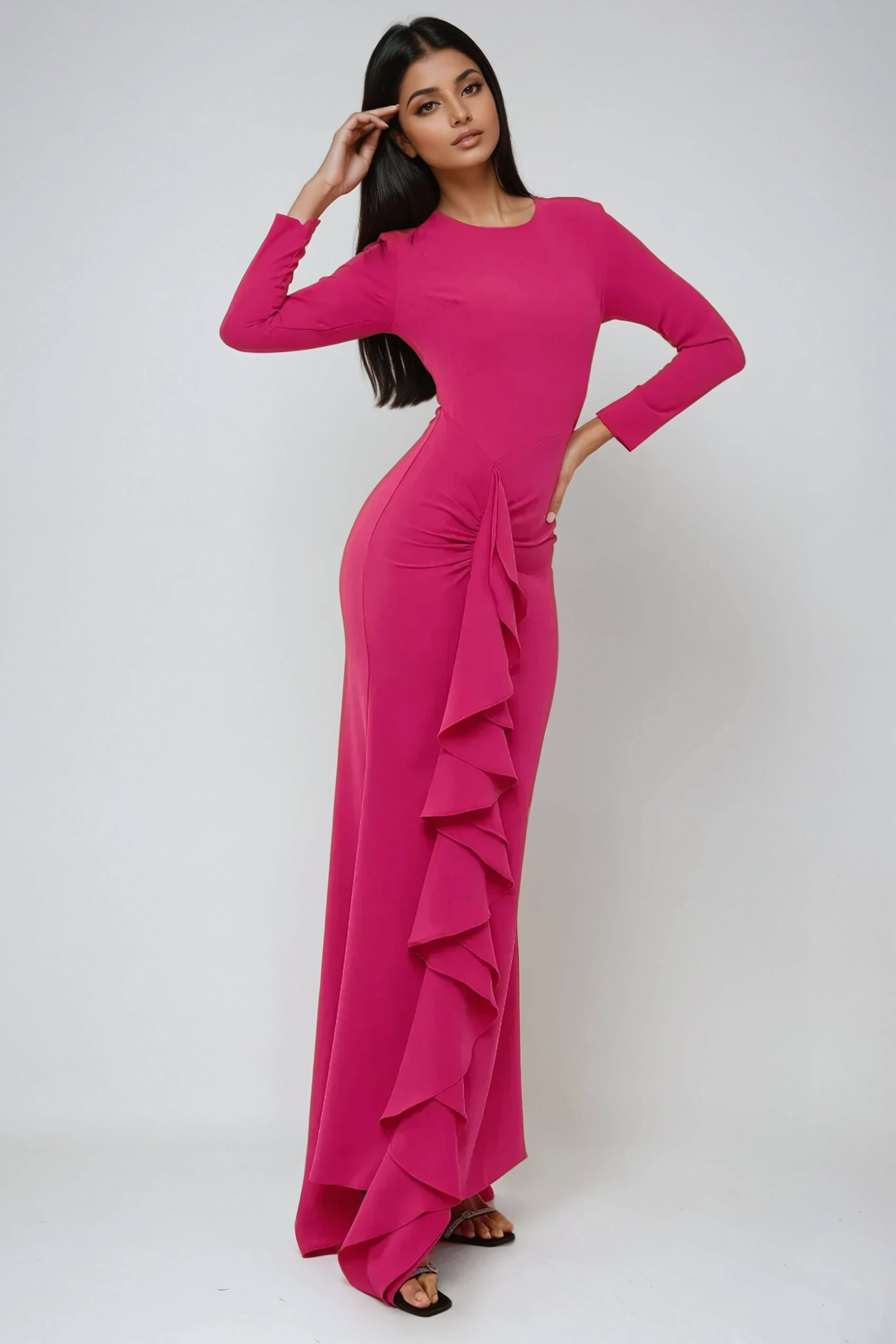 Exclusive Tailored Maxi Dress with Ruffle Details