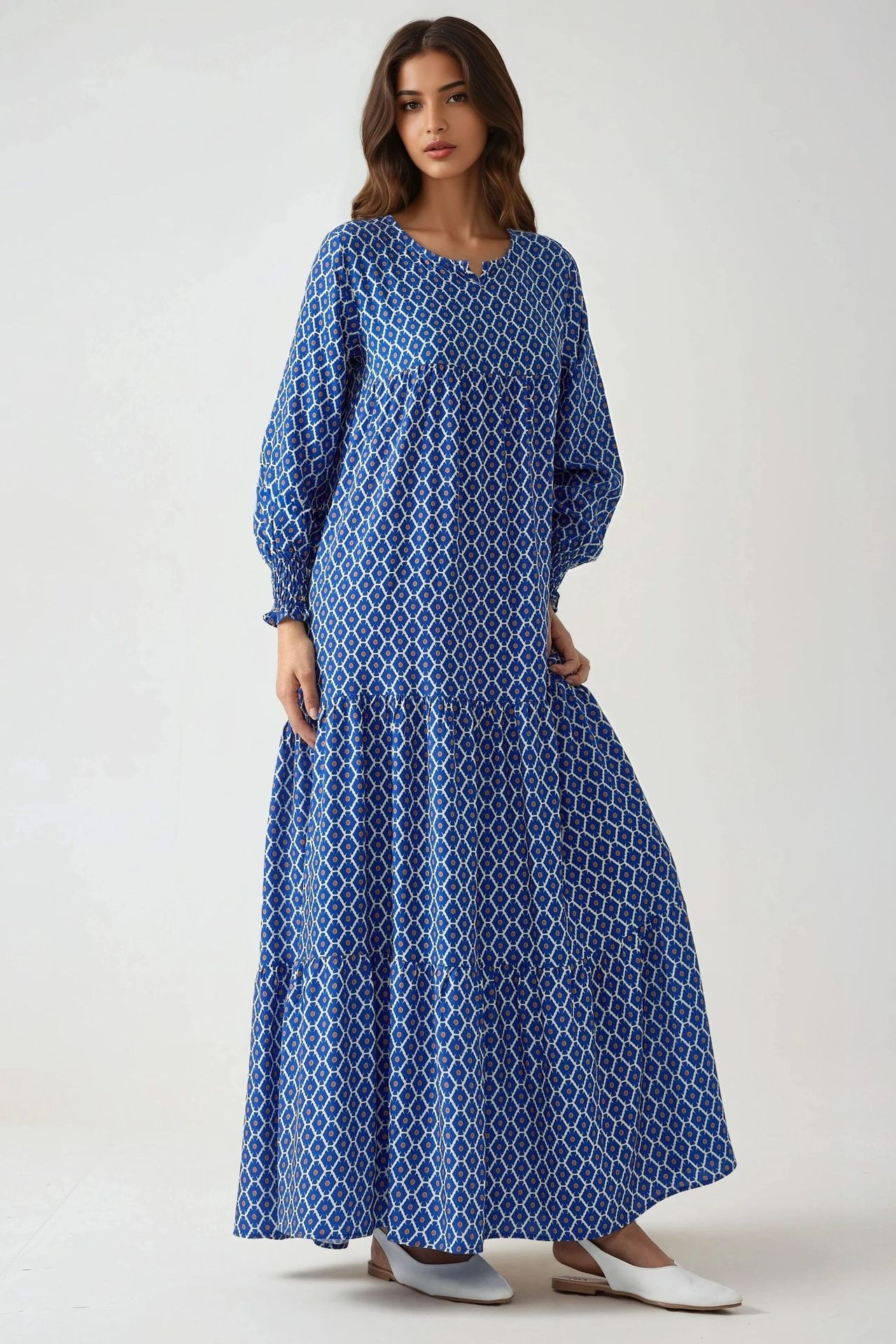Printed Crew Neck Viscose Maxi Dress