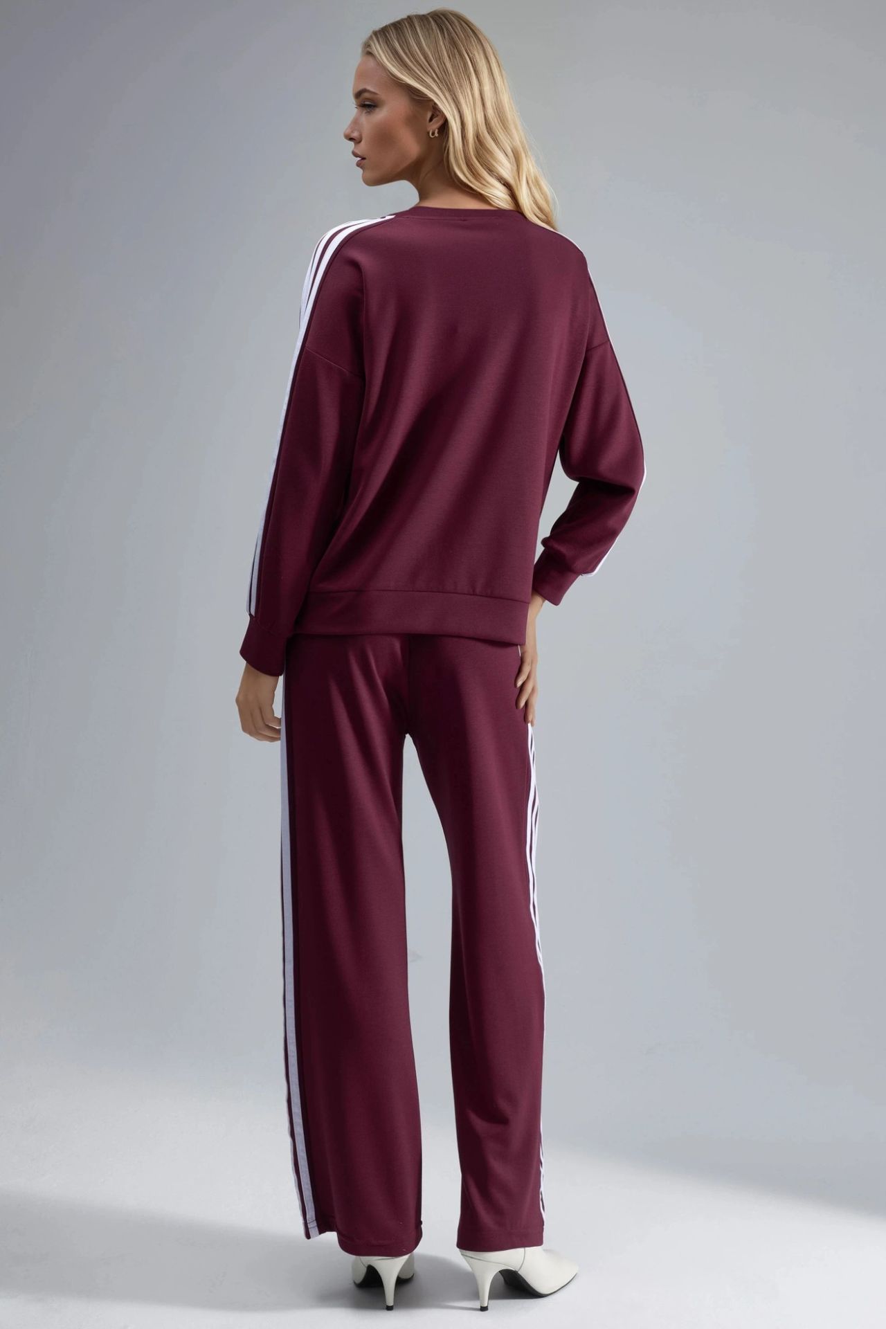 Striped Crew Neck Sweatshirt & Straight Leg Pants Coord