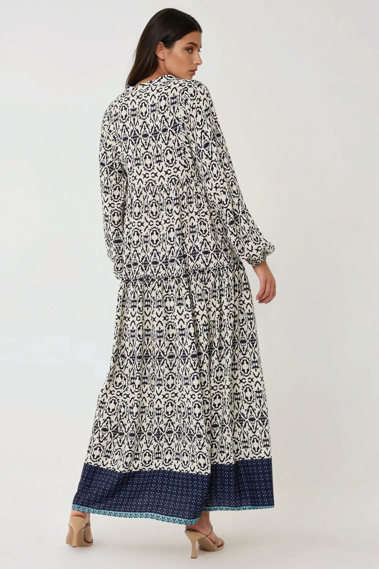 Printed Maxi Dress with Shirt Collar