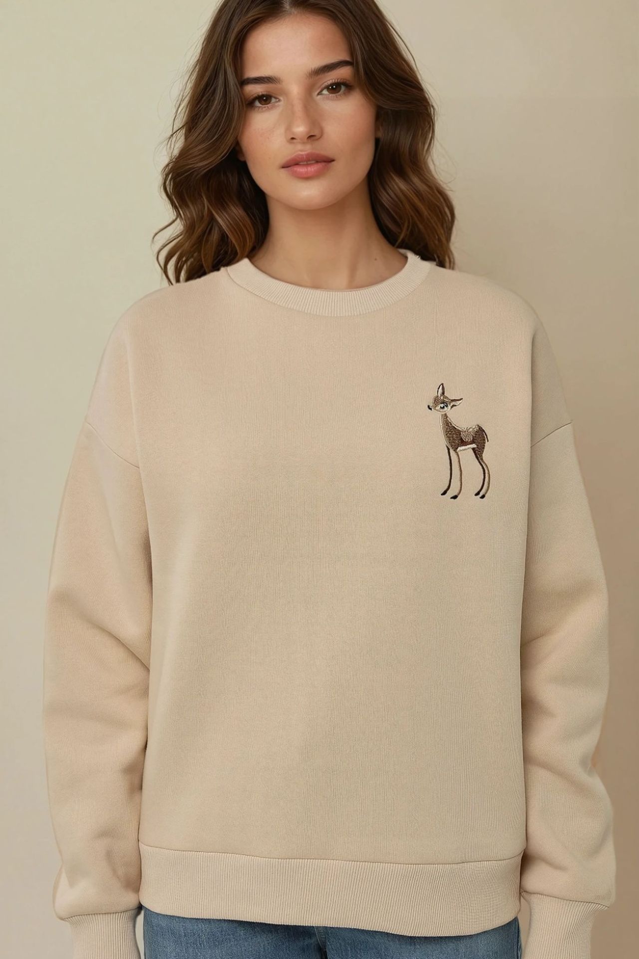  Comfort Animal Pattern Embroidered Crew Neck Sweatshirt