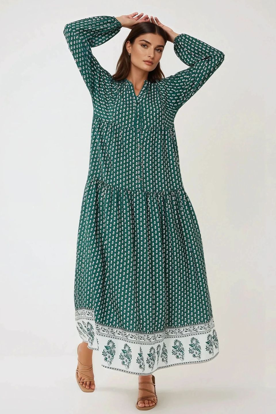 Printed V-Neck Maxi Dress