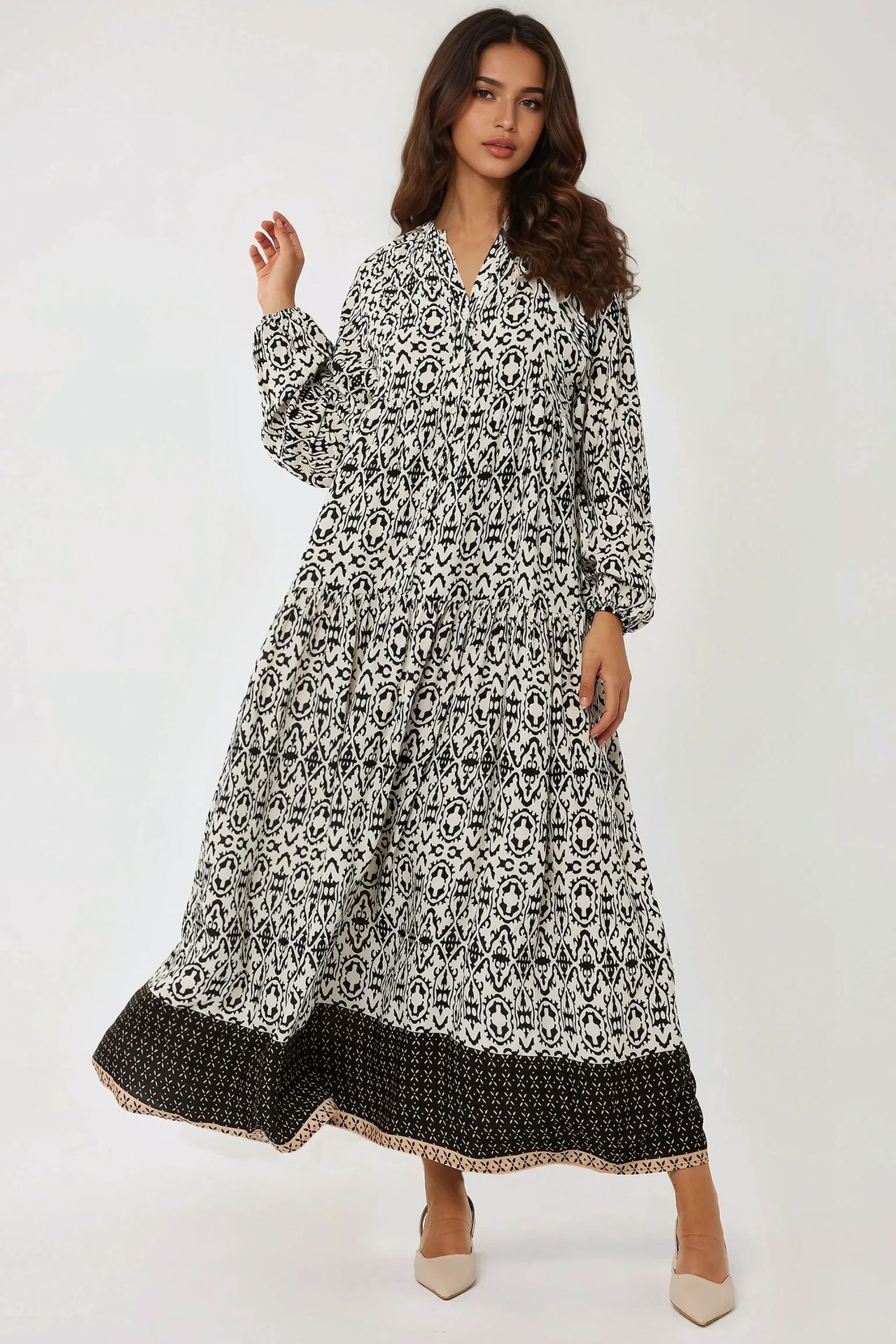 Printed Maxi Dress with Shirt Collar