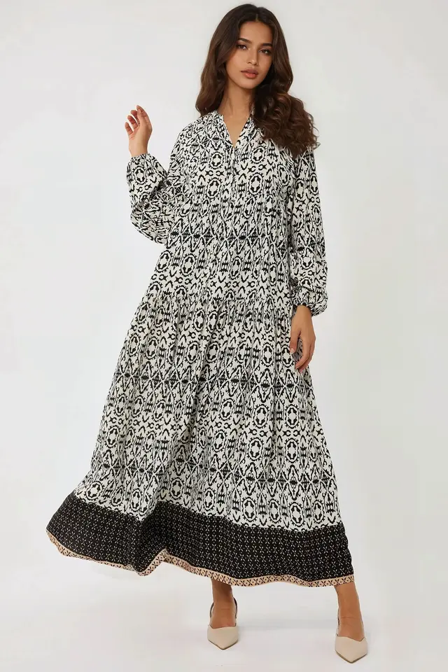 Printed Maxi Dress with Shirt Collar