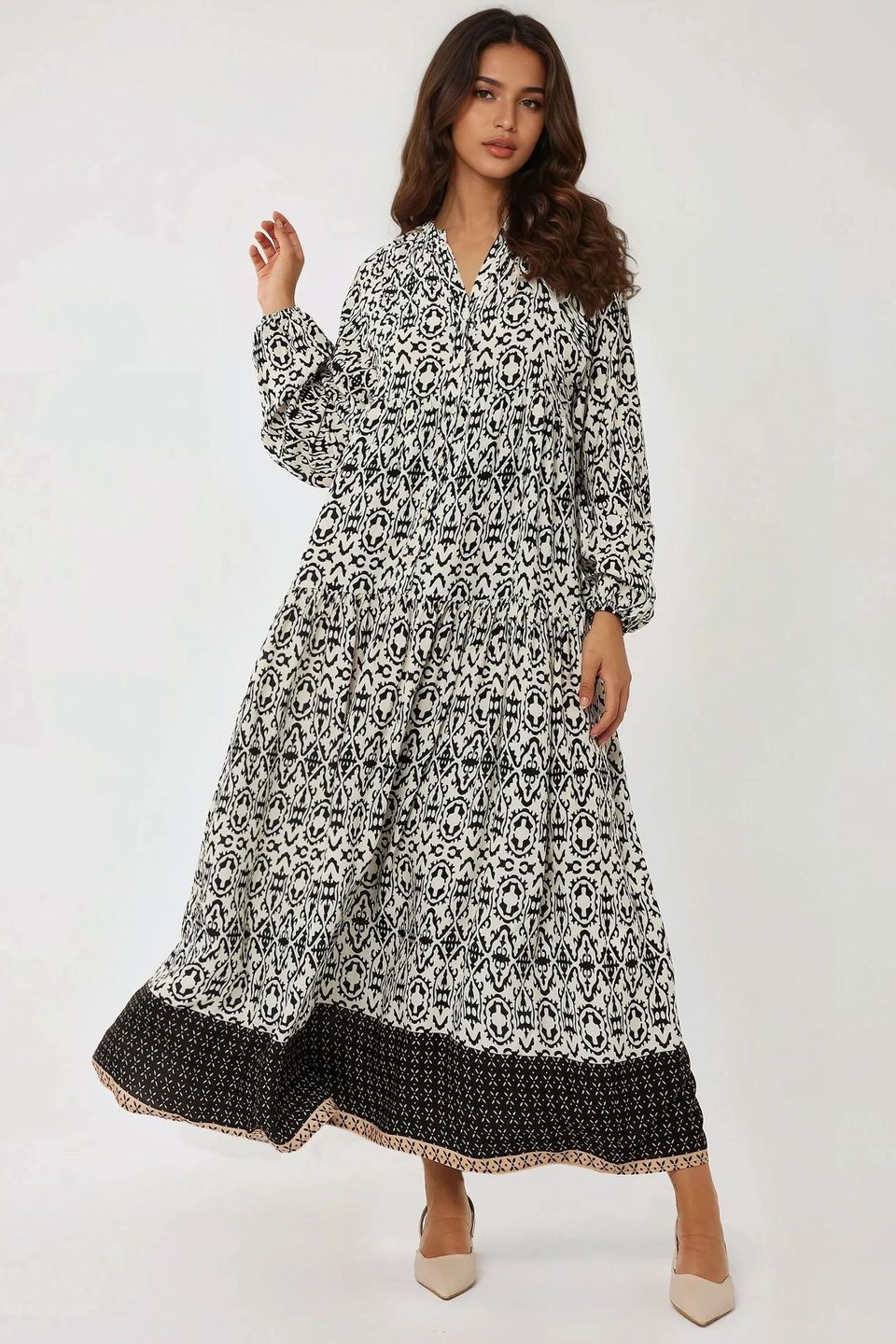 Printed Maxi Dress with Shirt Collar