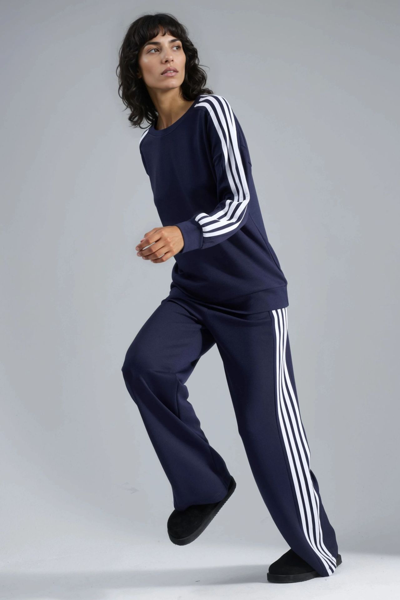 Striped Crew Neck Sweatshirt & Straight Leg Pants Coord