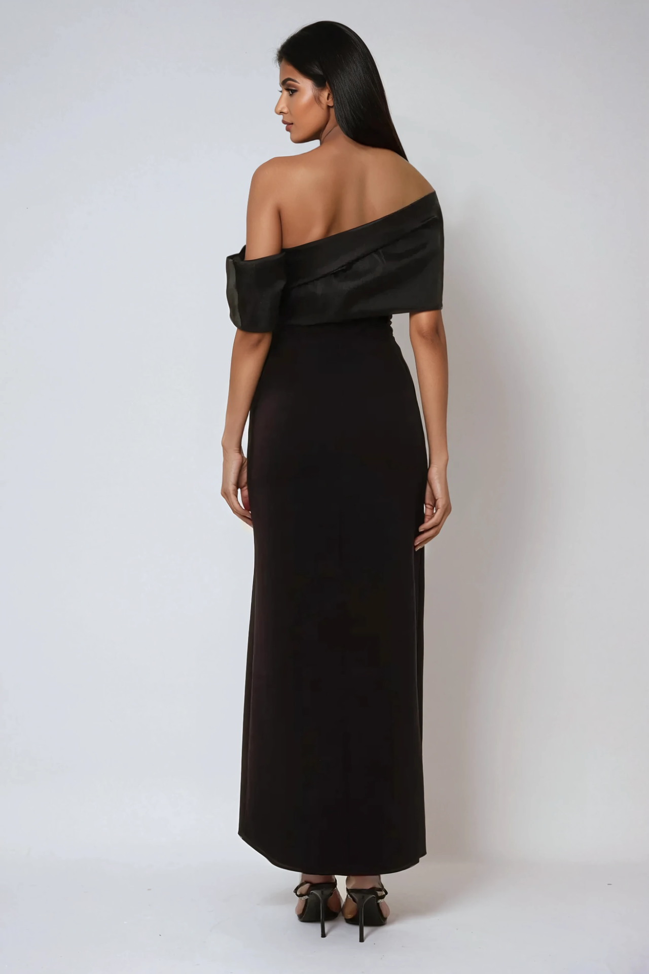 Draped Off Shoulder Maxi Dress with Slit