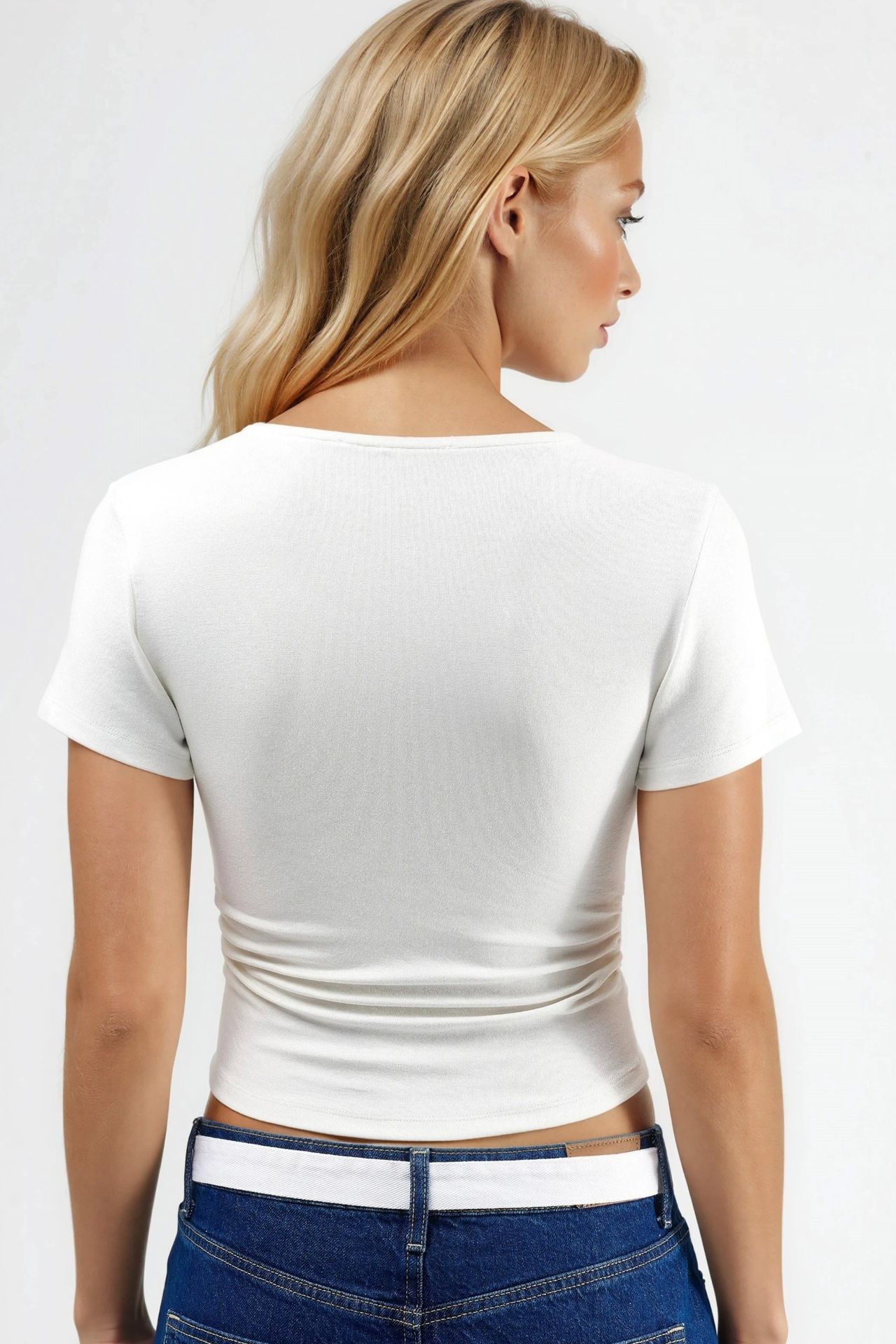 Draped Detail Fitted Stretch Knit Blouse 3