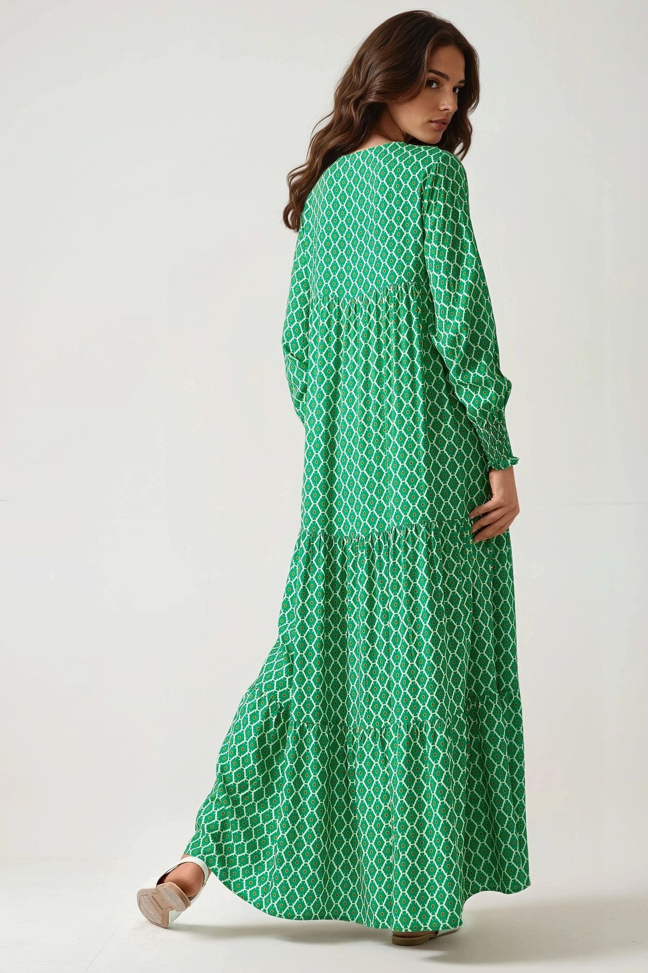 Printed Crew Neck Viscose Maxi Dress