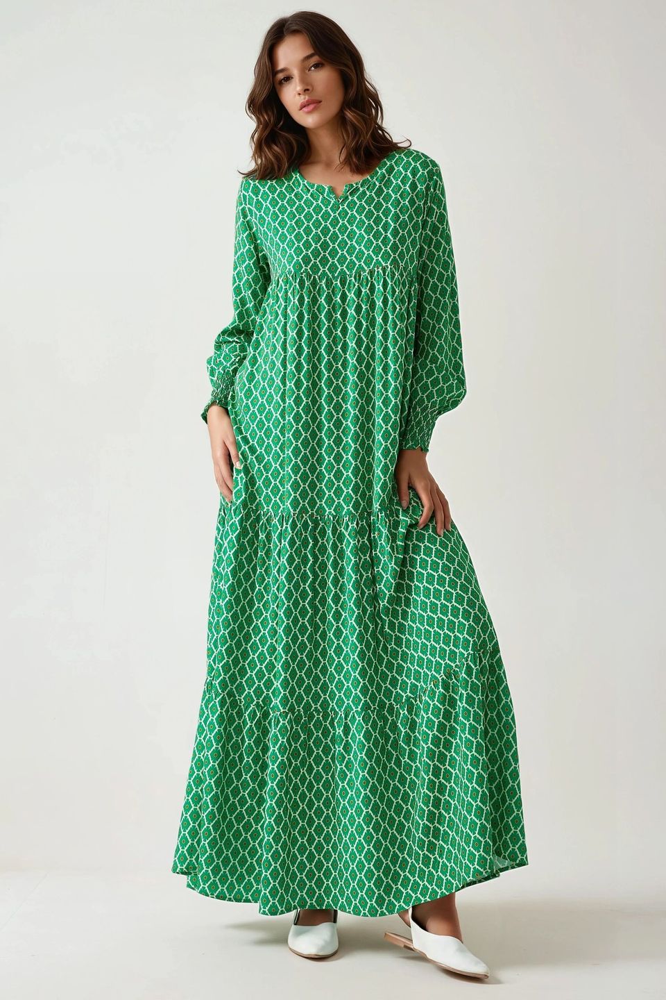 Printed Crew Neck Viscose Maxi Dress