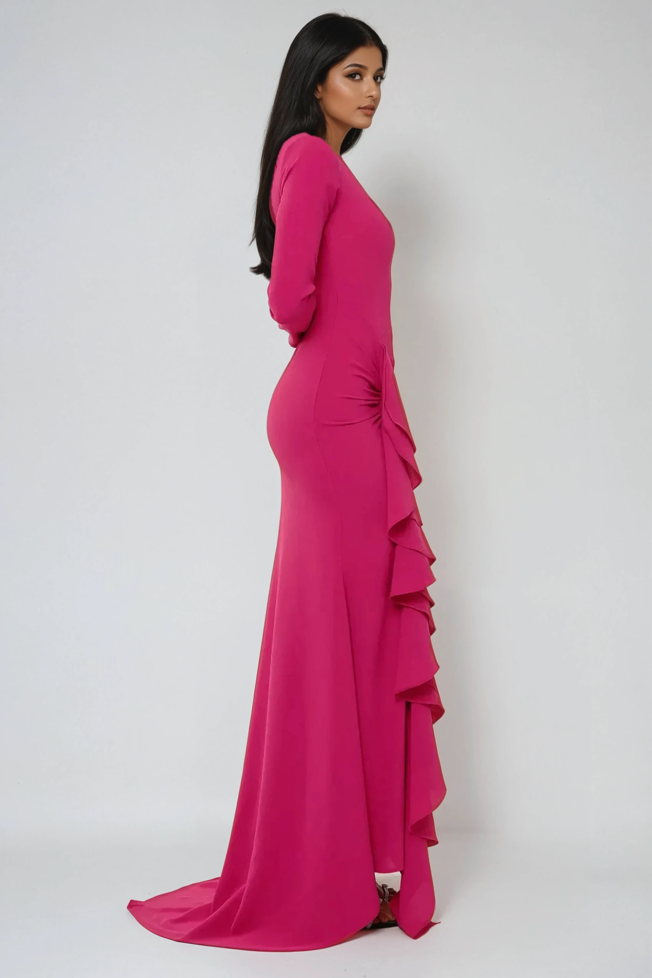 Exclusive Tailored Maxi Dress with Ruffle Details