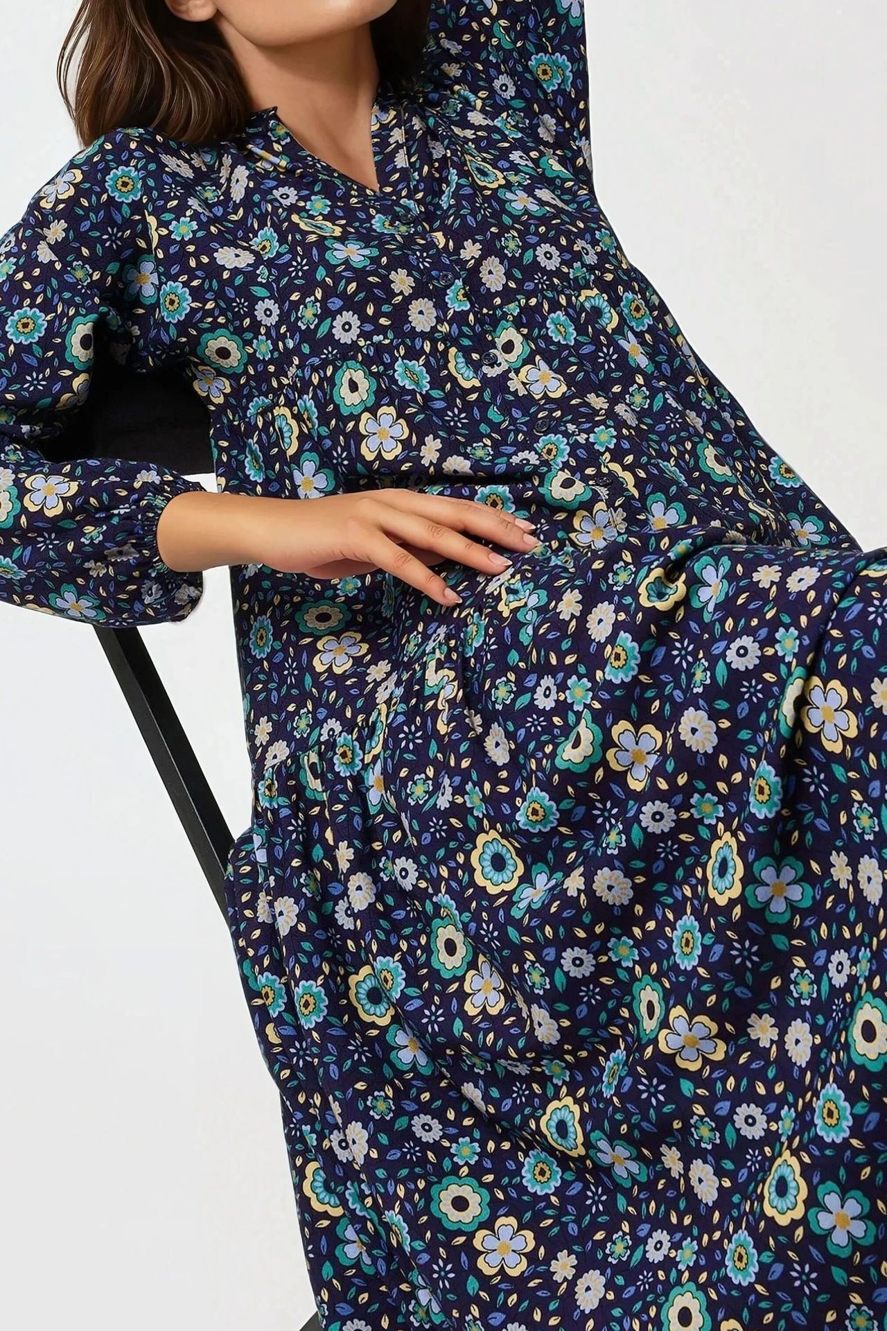 Printed V-Neck Maxi Dress with Buttons