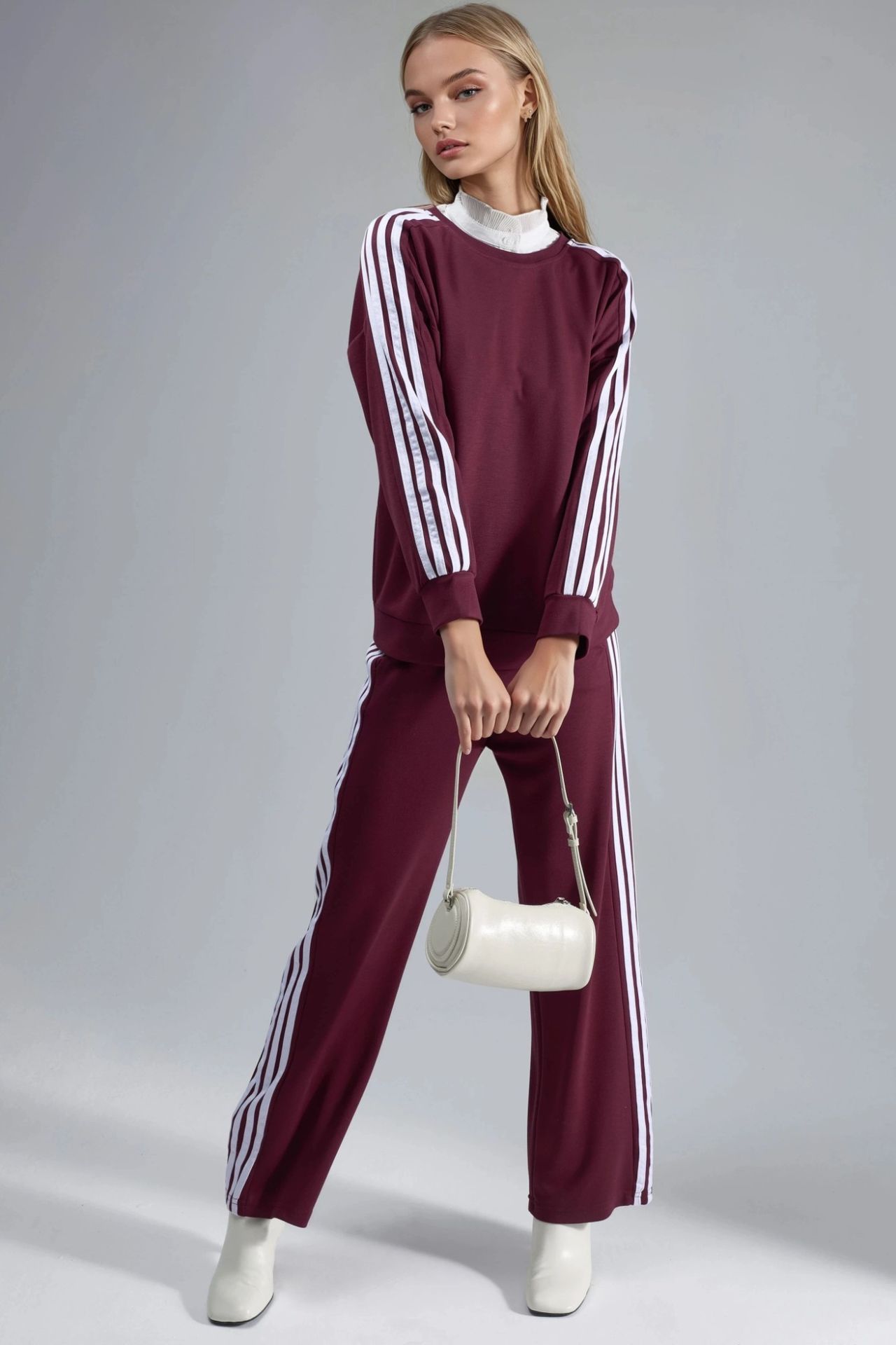 Striped Crew Neck Sweatshirt & Straight Leg Pants Coord
