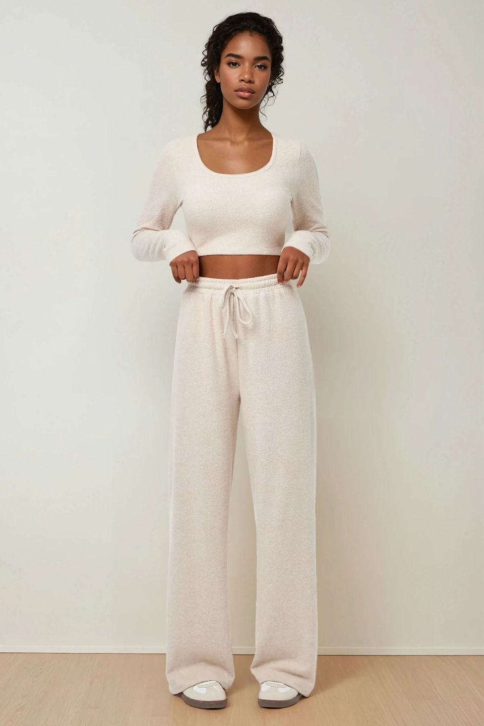 Soft Touch Textured Top & Wide Leg Pants Knitted Co-ord Set