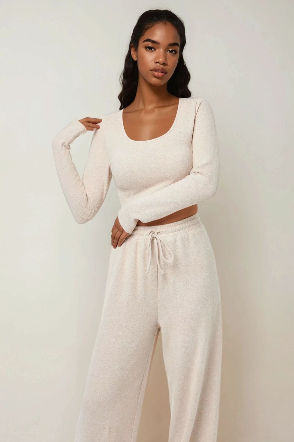 Soft Touch Textured Top & Wide Leg Pants Knitted Co-ord Set