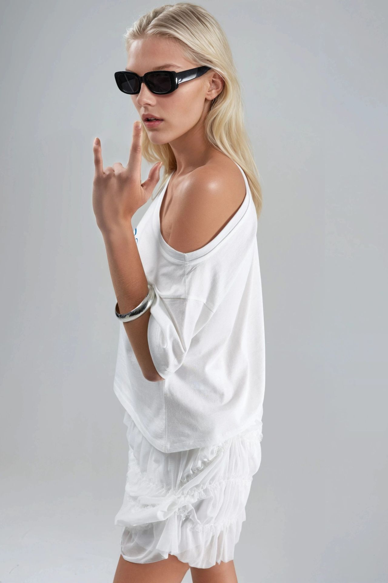 Printed Boat Neck One-Shoulder T-Shirt 2