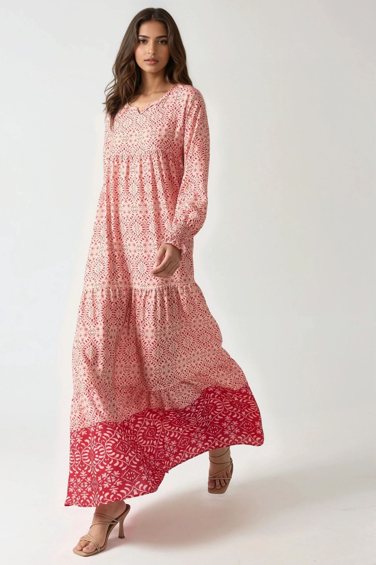 Printed Viscose Maxi Dress with Crew Neck 5