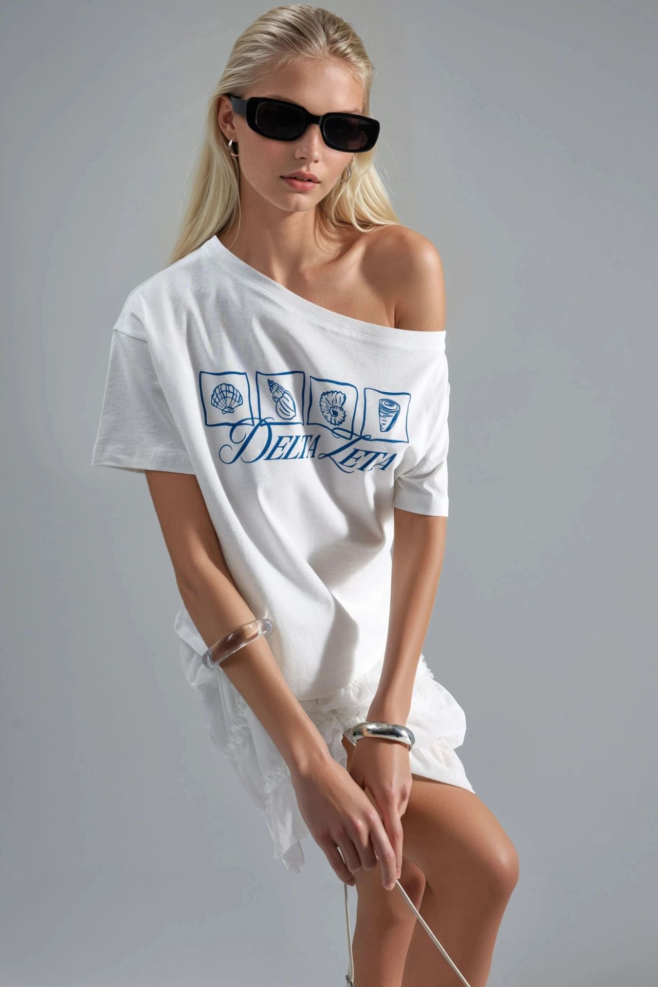 Printed Boat Neck One-Shoulder T-Shirt 6