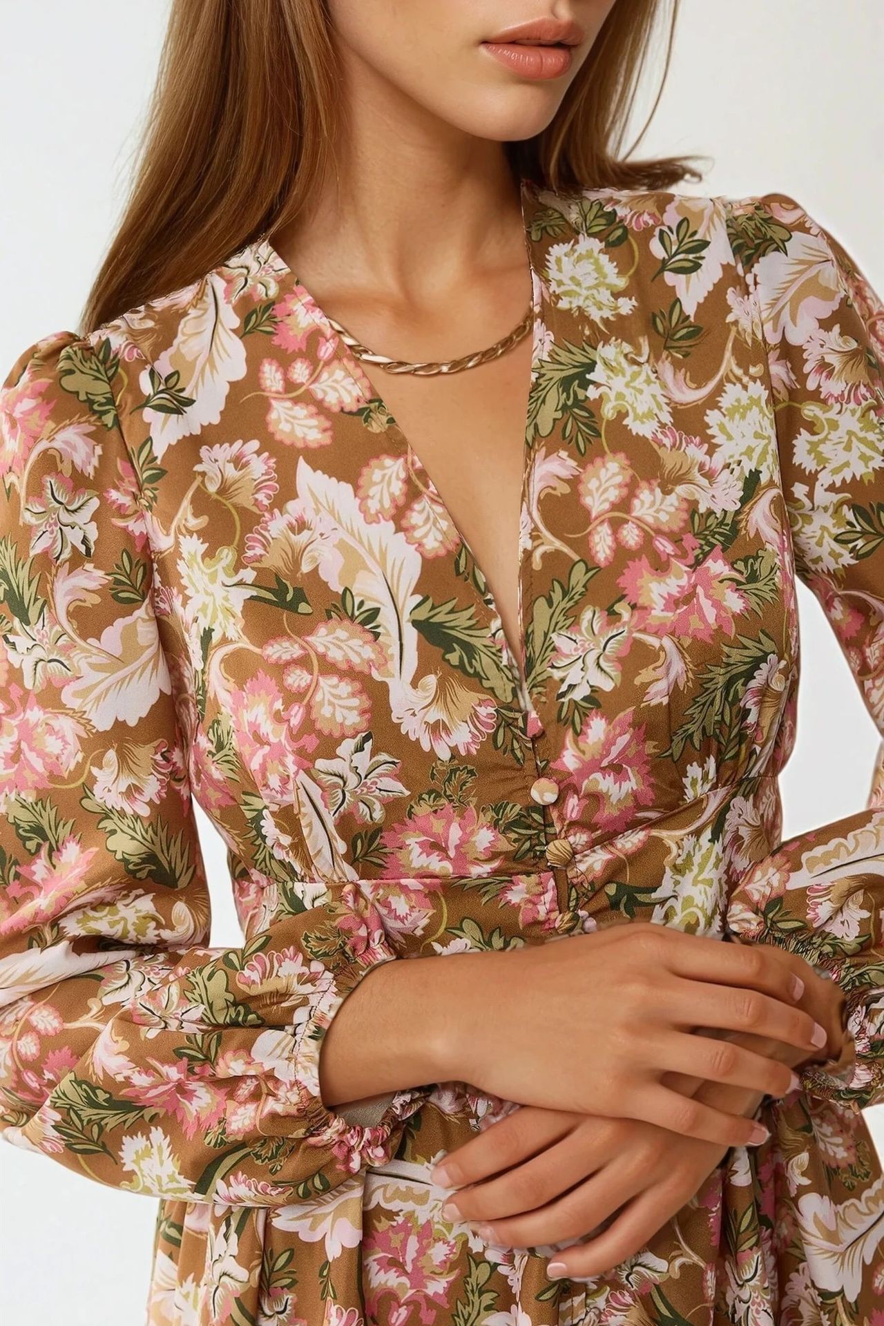 V-Neck Mini Dress with Floral Print