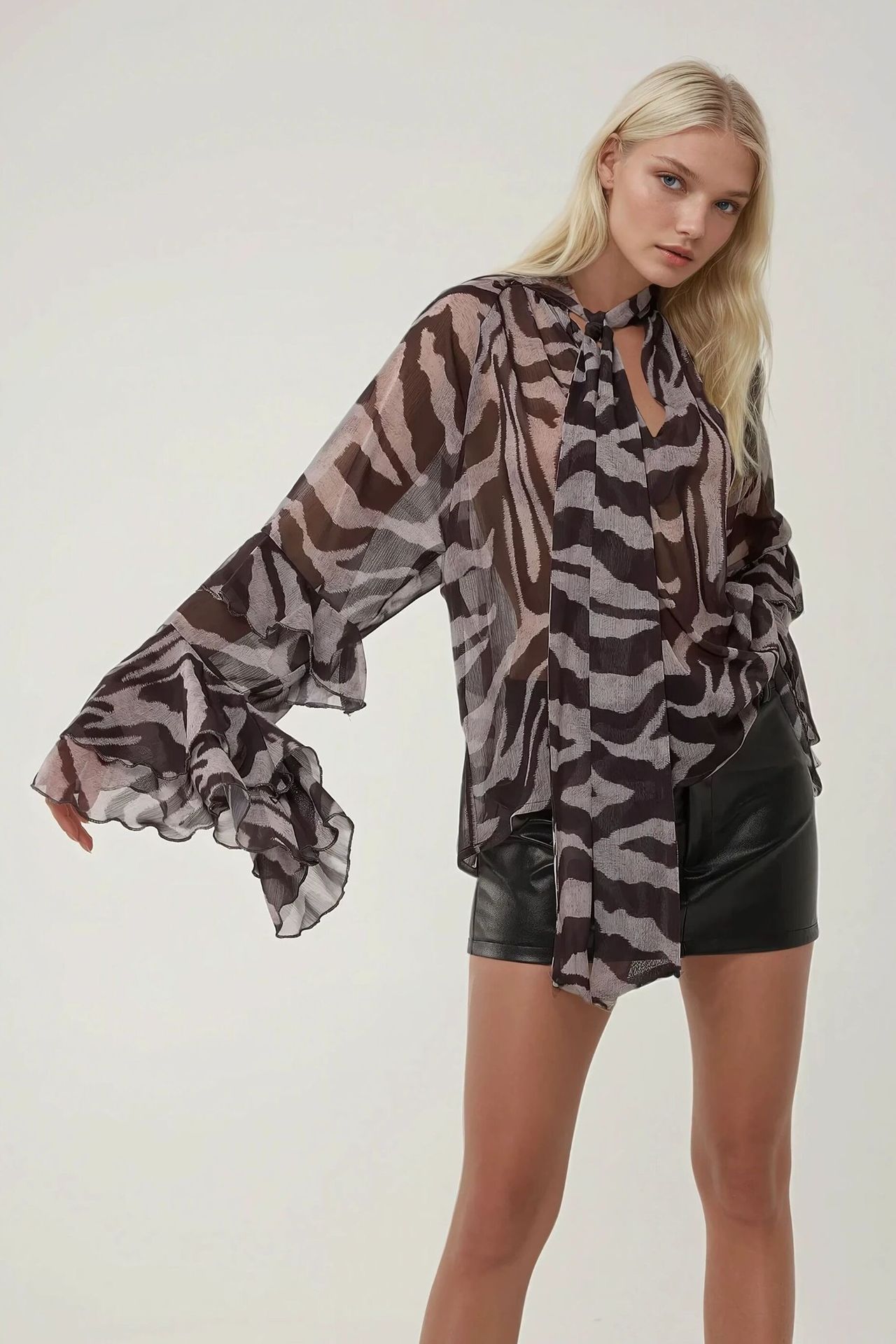 Zebra Print Ruffle Detail Blouse