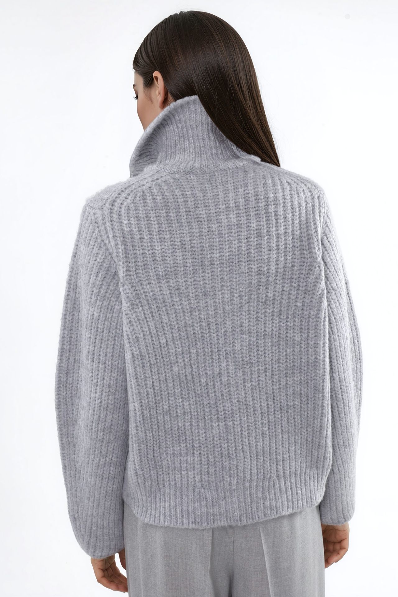 Thick Textured Turtleneck Zip-Up Cardigan 3