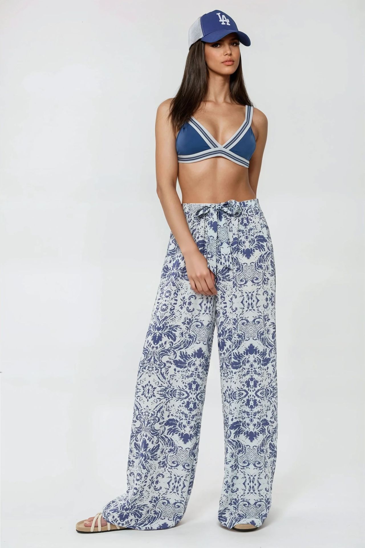 Wide Leg Elastic Waist Printed Pants