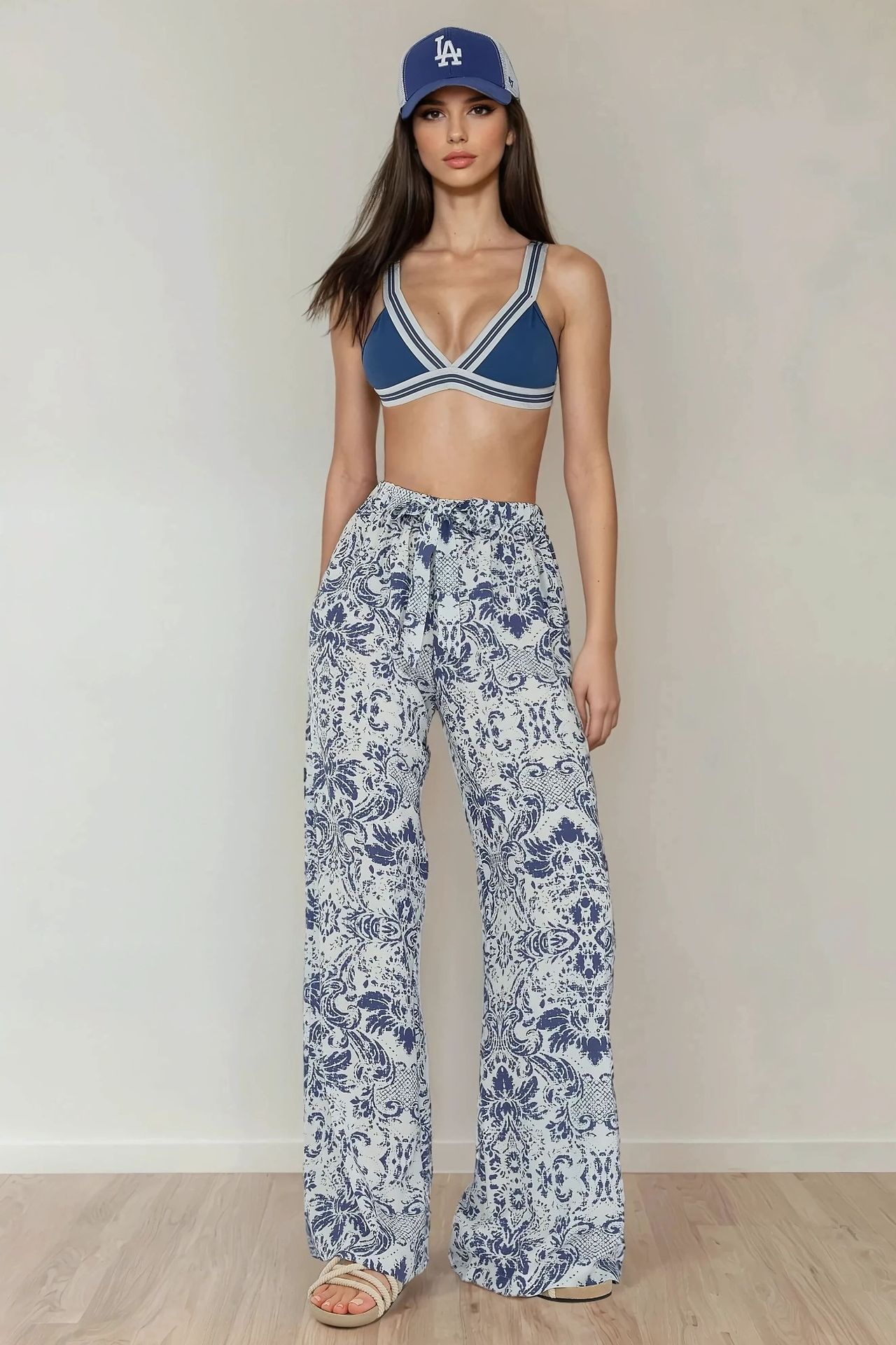 Wide Leg Elastic Waist Printed Pants