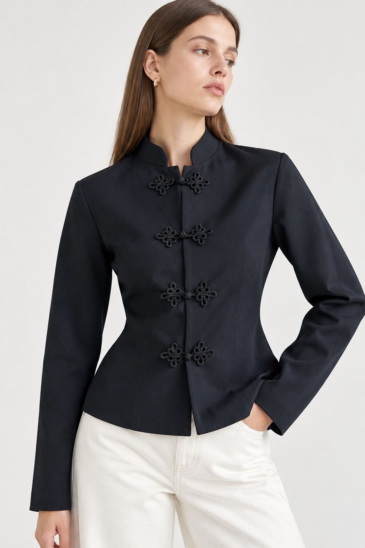 Blazer Jacket with Decorative Button Closure 5