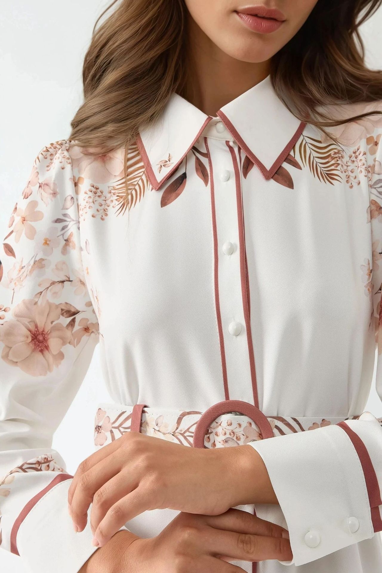 Printed Long Sleeve Maxi Dress with Belt
