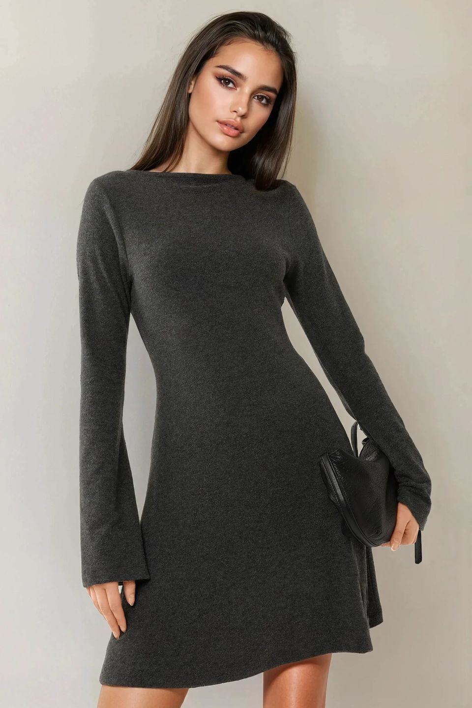 Textured Boat Neck Mini Dress