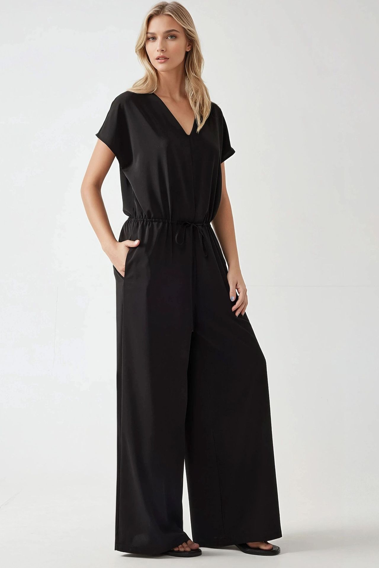 Wide Leg V-Neck Jumpsuit