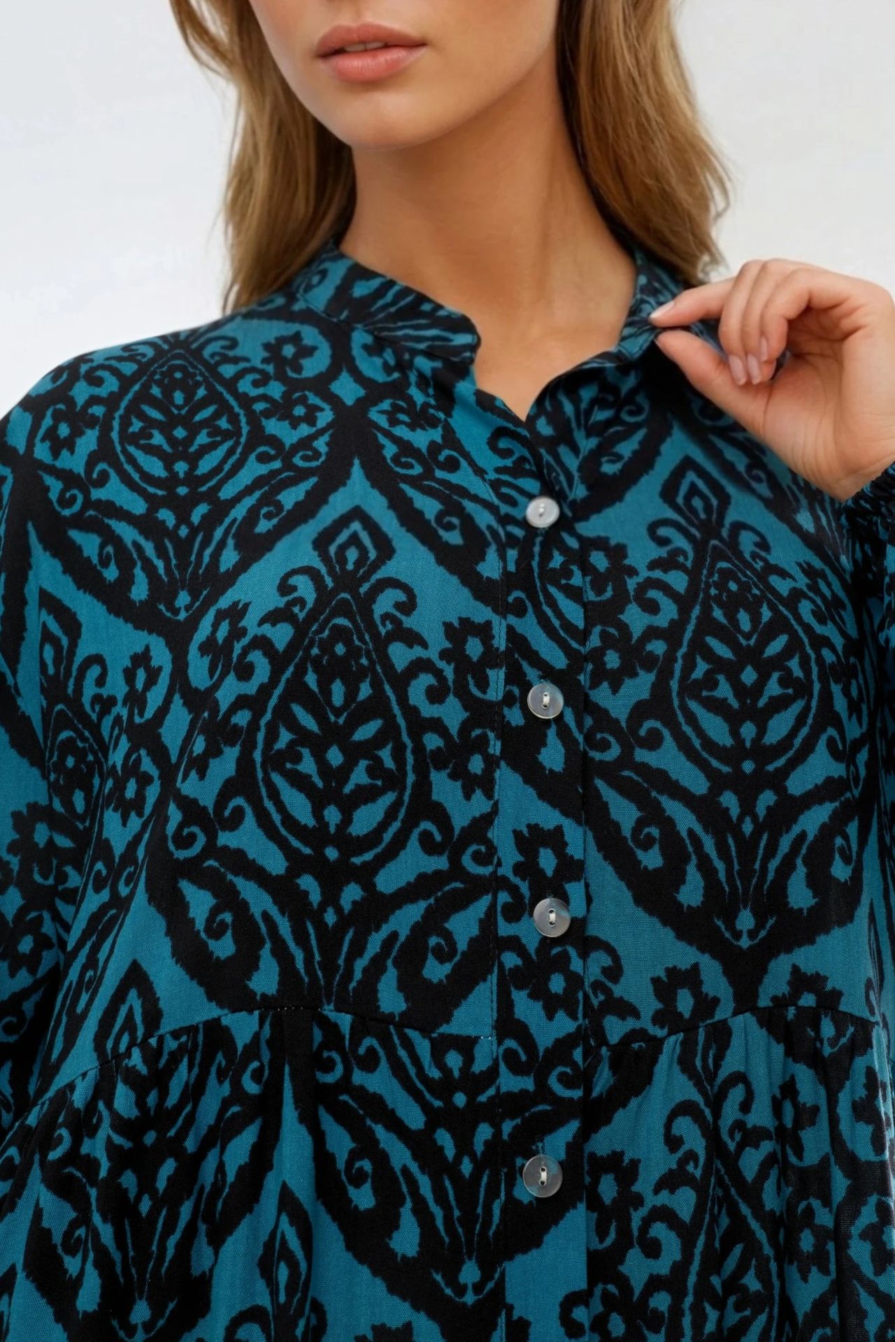 Comfort Fit Patterned Maxi Dress with V-Neck