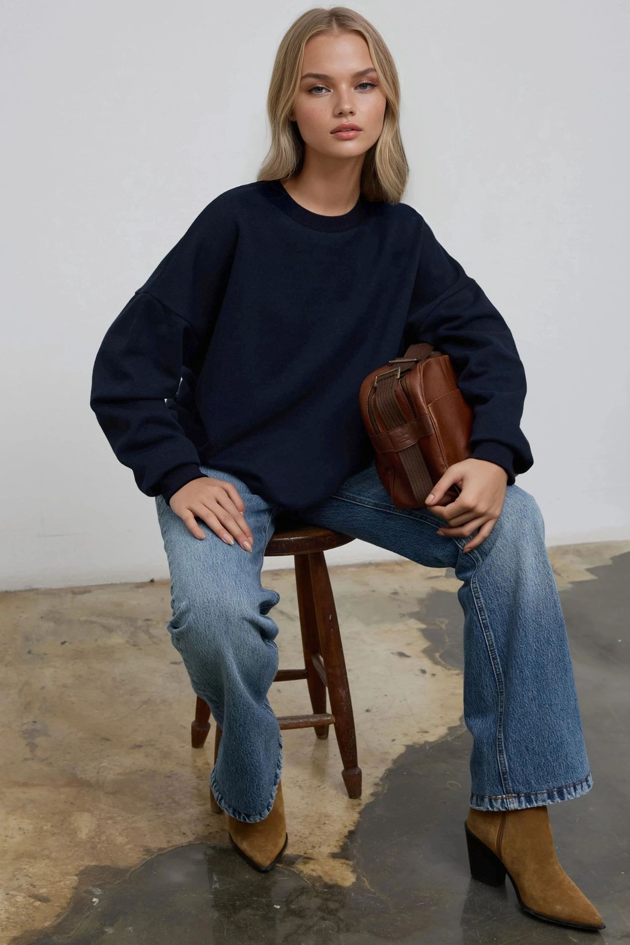 Oversized Crew Neck Basic Sweatshirt