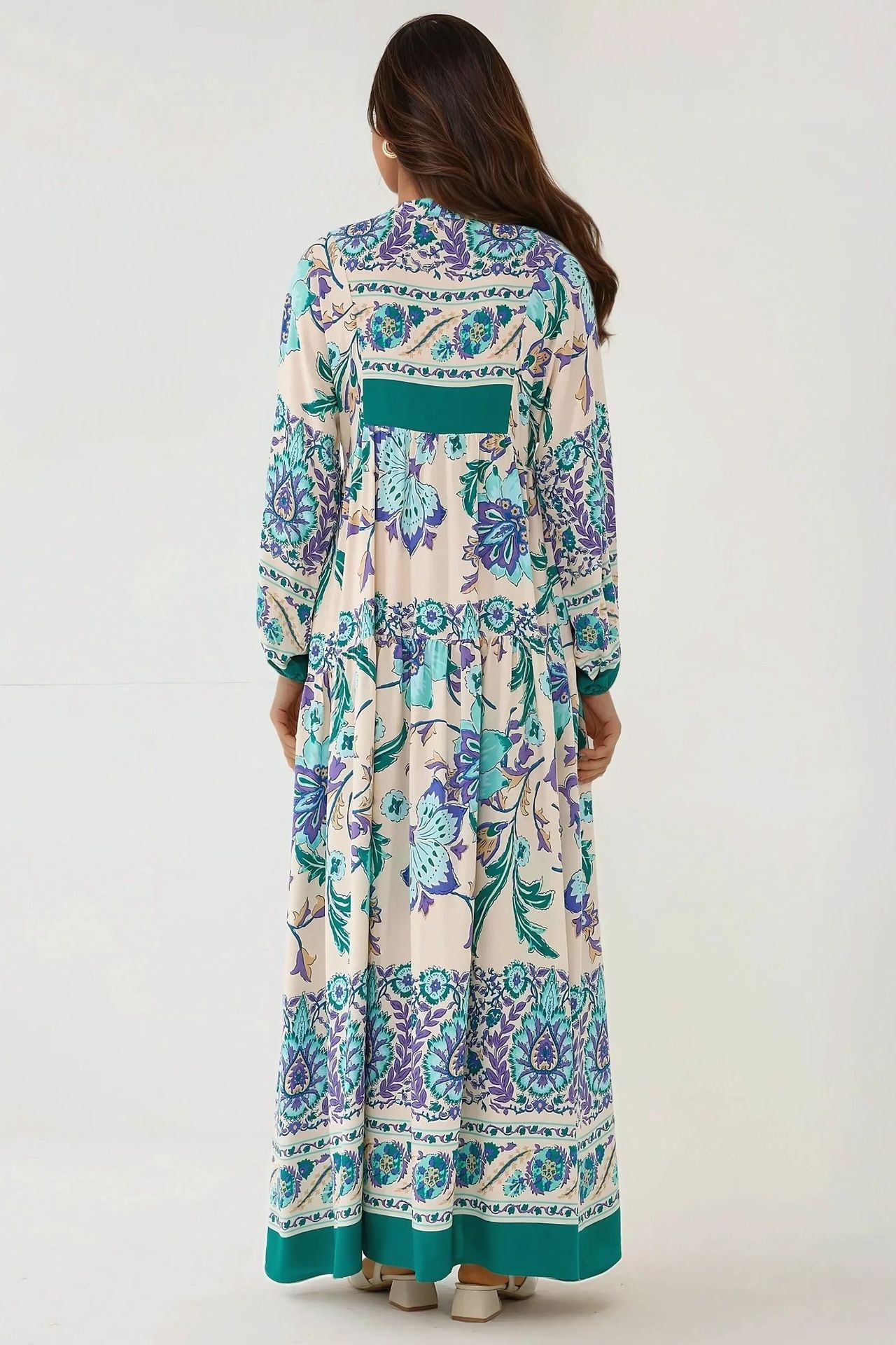 Printed Long Sleeve Viscose Maxi Dress 