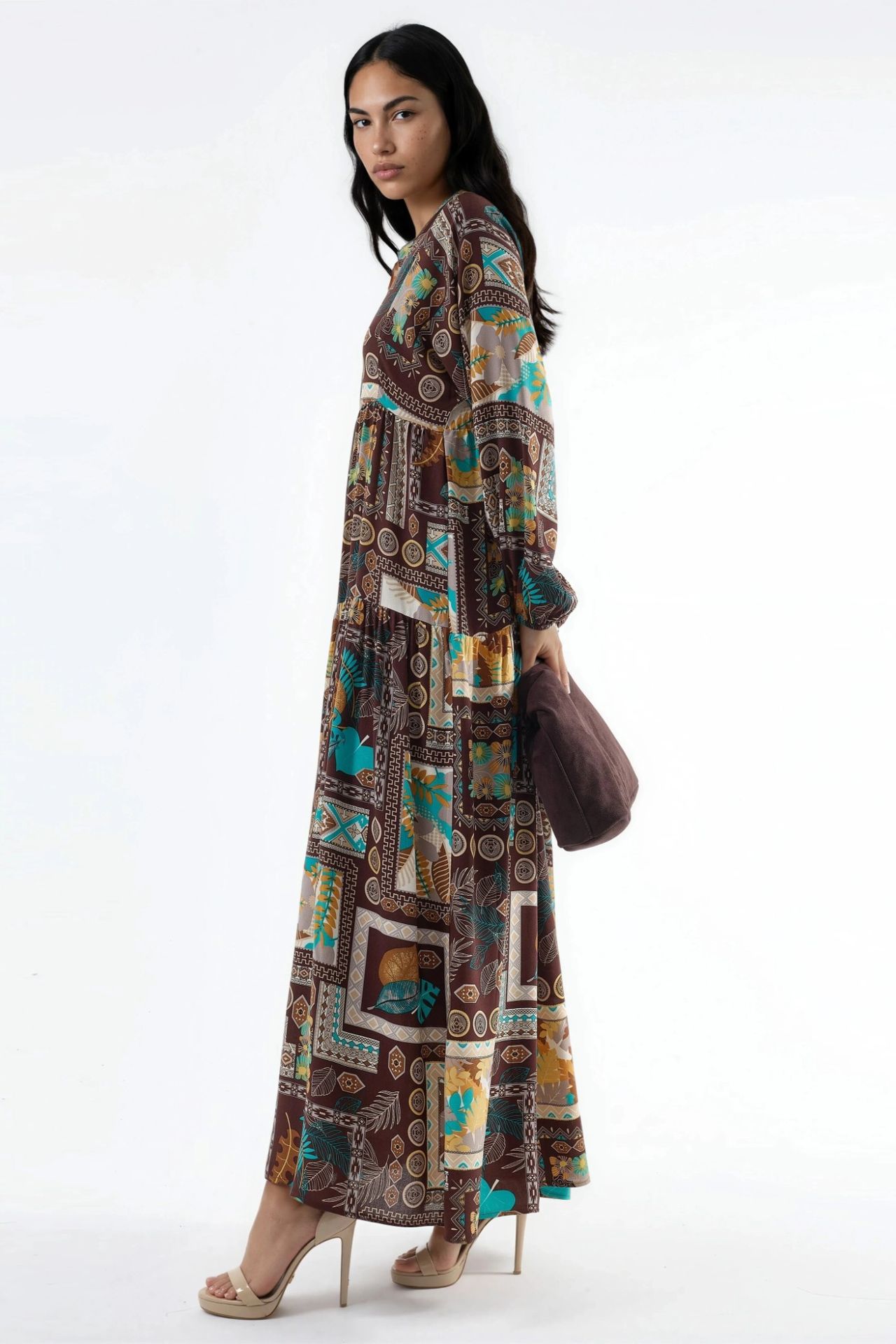 V-Neck Patterned Maxi Dress 4