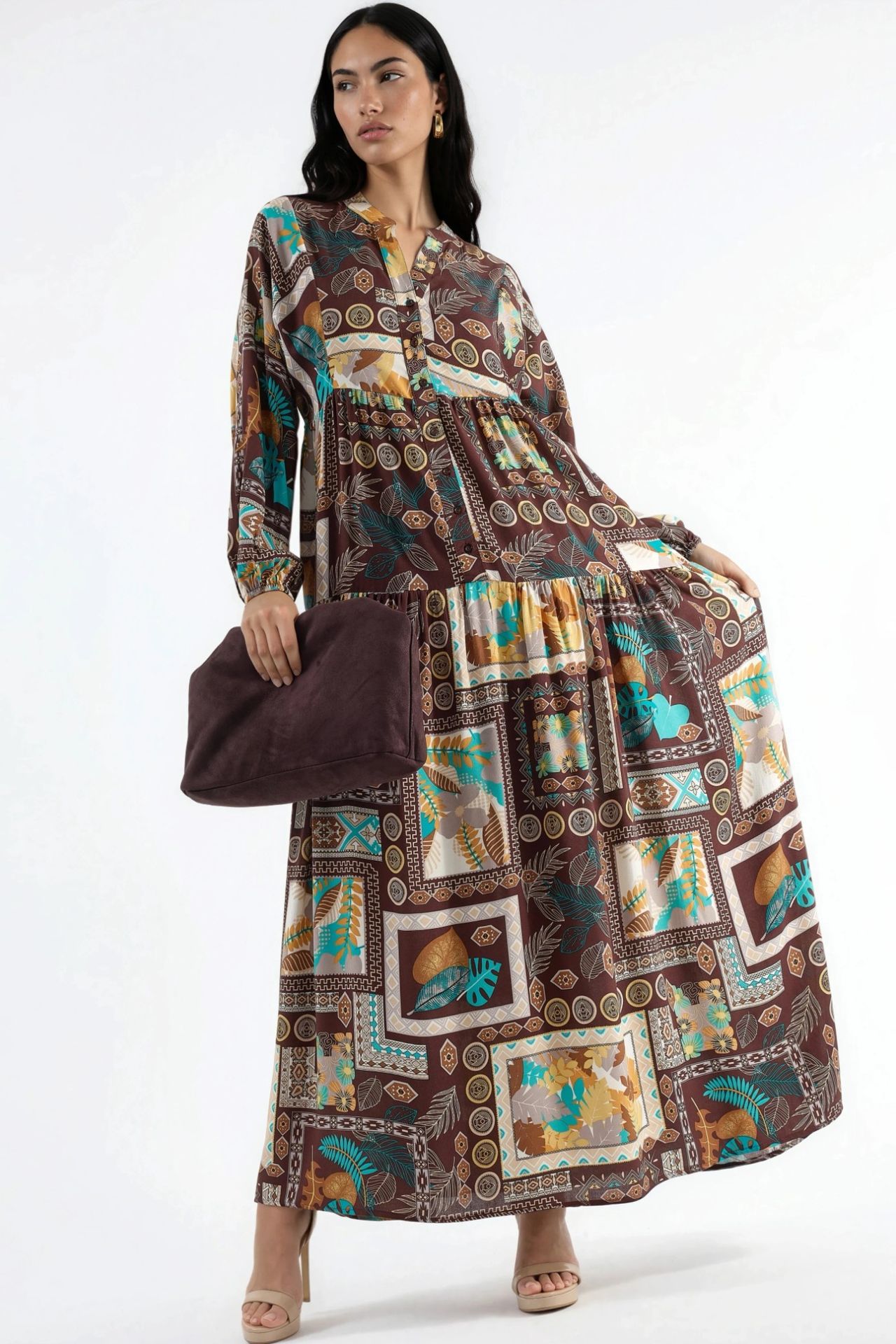 V-Neck Patterned Maxi Dress 5