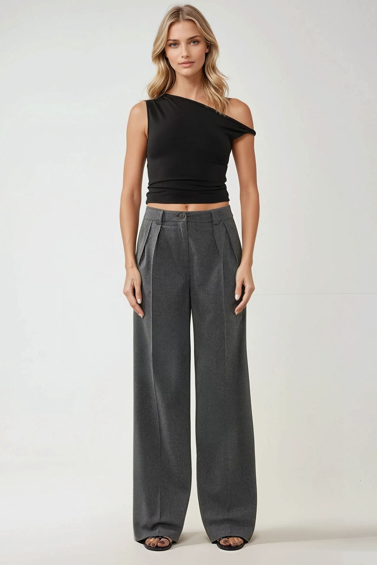 Asymmetrical Neck Off-Shoulder Slim Fit Top