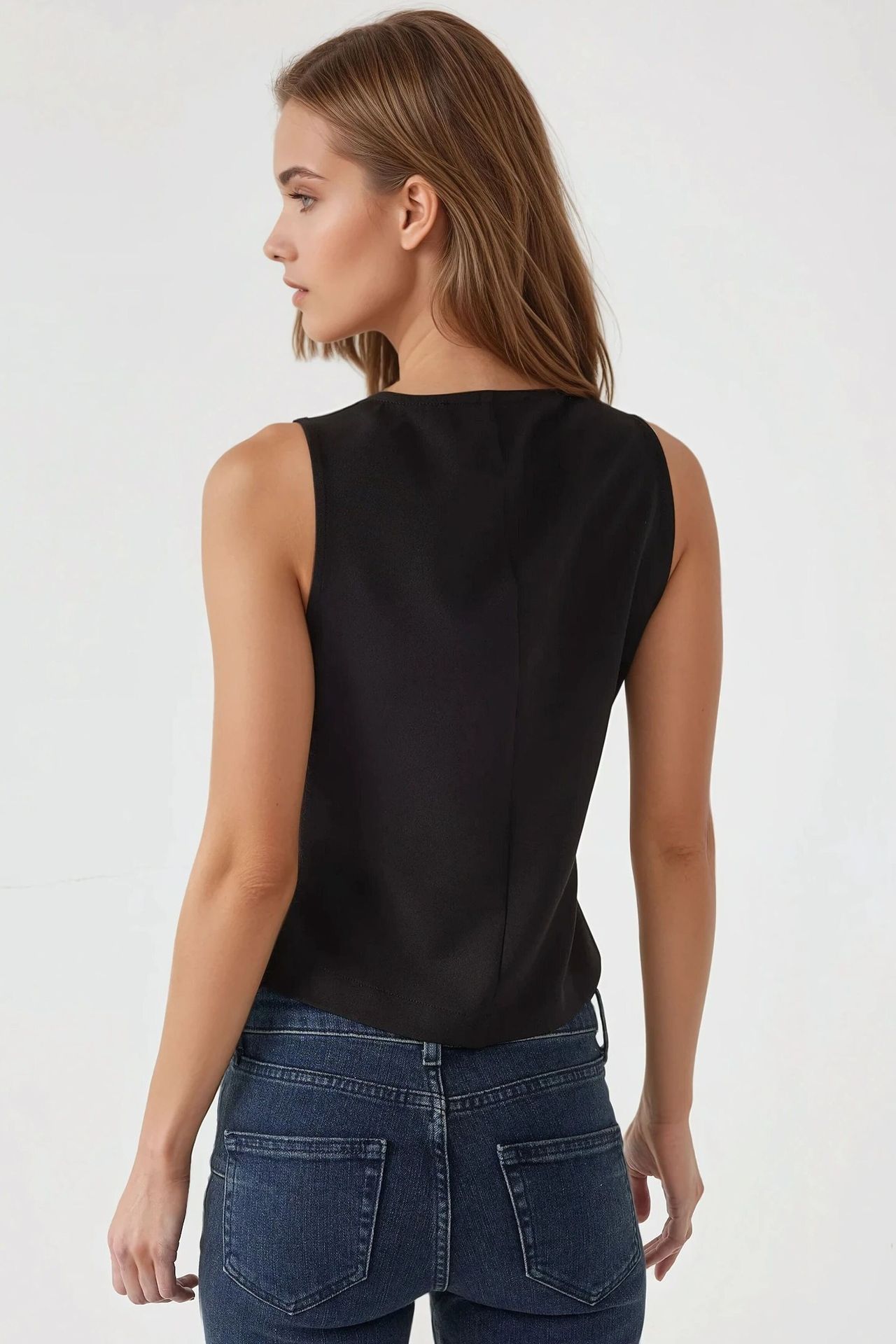 Fitted Square Collar Waistcoat