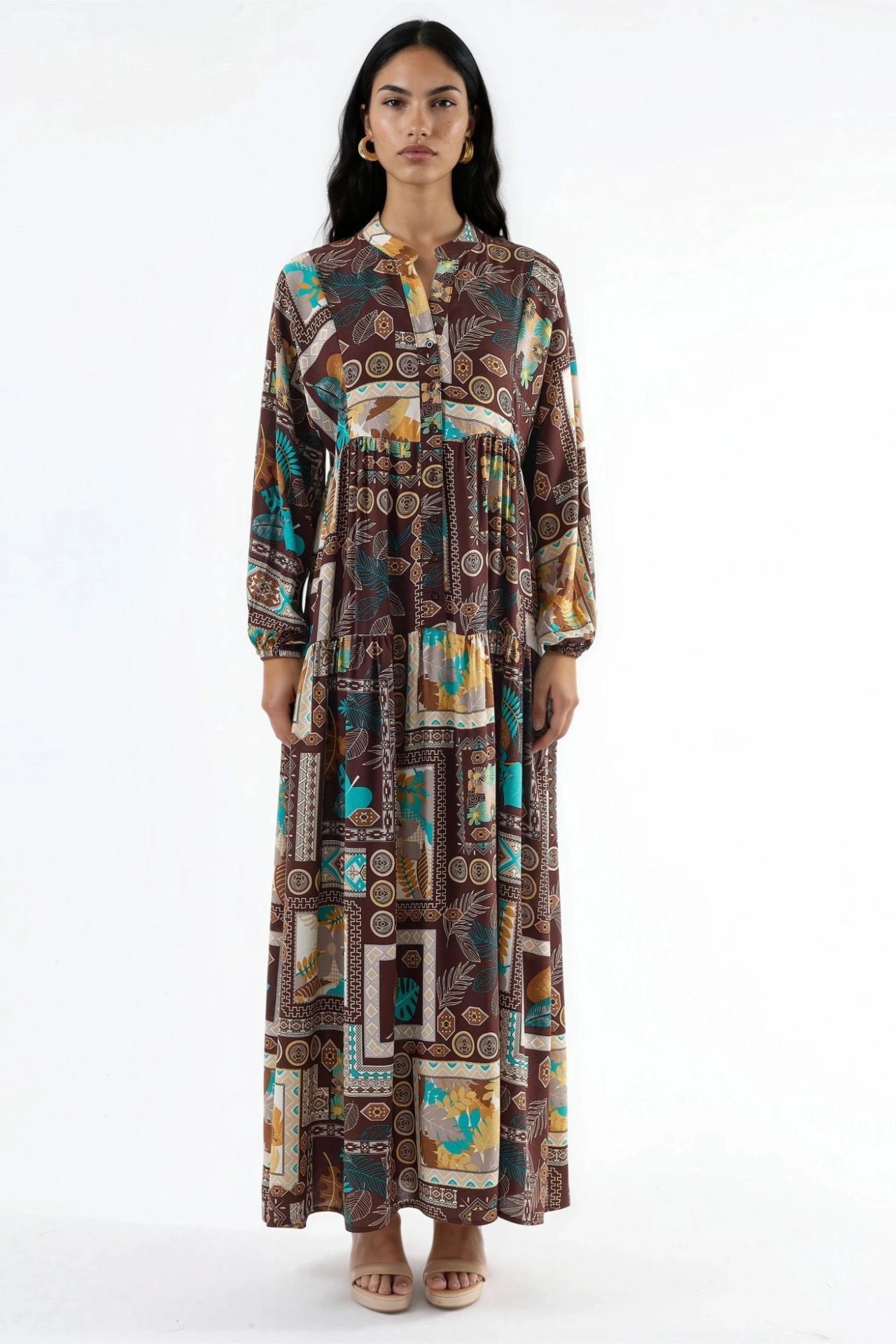 V-Neck Patterned Maxi Dress 7