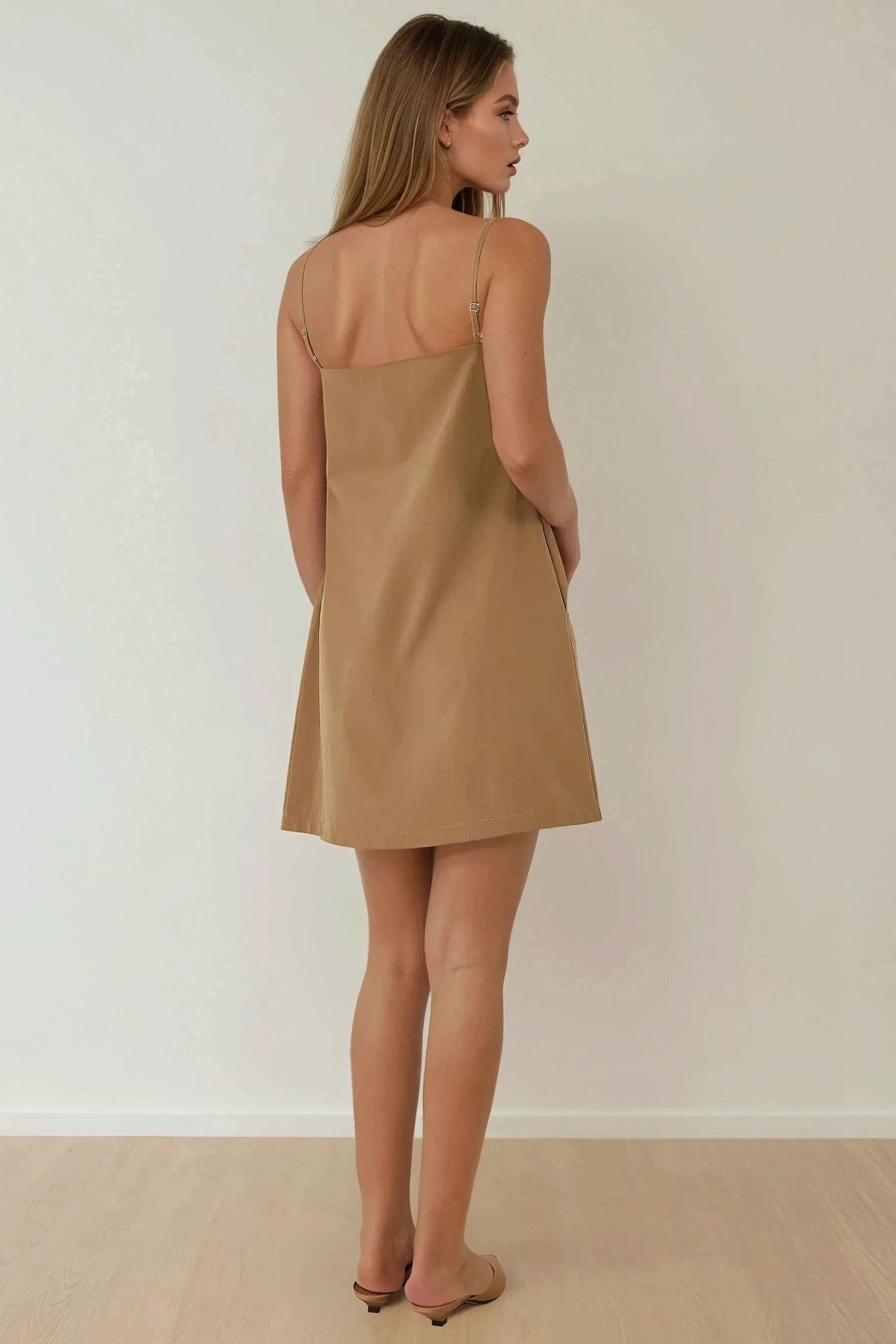 Square Collar Relax Mini Dress with Pockets
