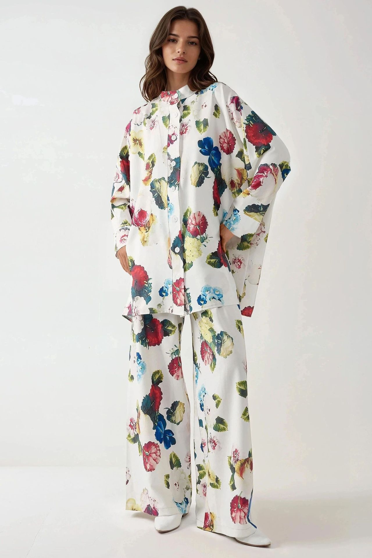Printed High Waist Kimono-Pants Co-ord Set